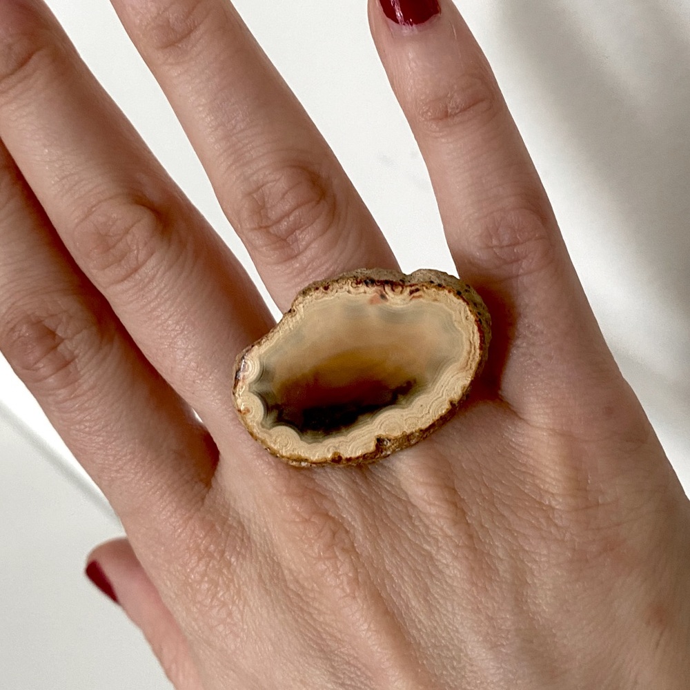 Handmade Natural Agate Geode Crystal Gemstone Quartz Statement Ring Adjustable